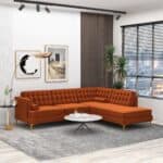 Orange Velvet Left-Facing Sectional Sofa With Removable Legs