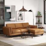 Addison Tan Leather Right-Facing Sectional Sofa Mid-Century Modern