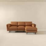 Addison Tan Leather Right-Facing Sectional Sofa Mid-Century Modern