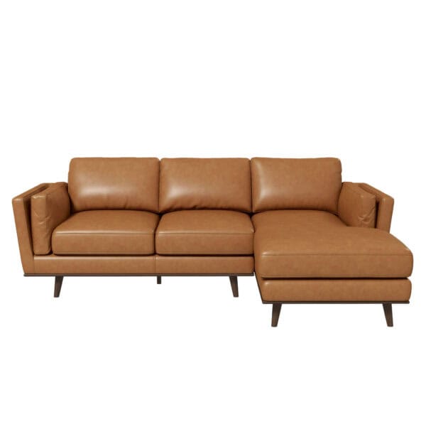 Addison Tan Leather Right-Facing Sectional Sofa Mid-Century Modern