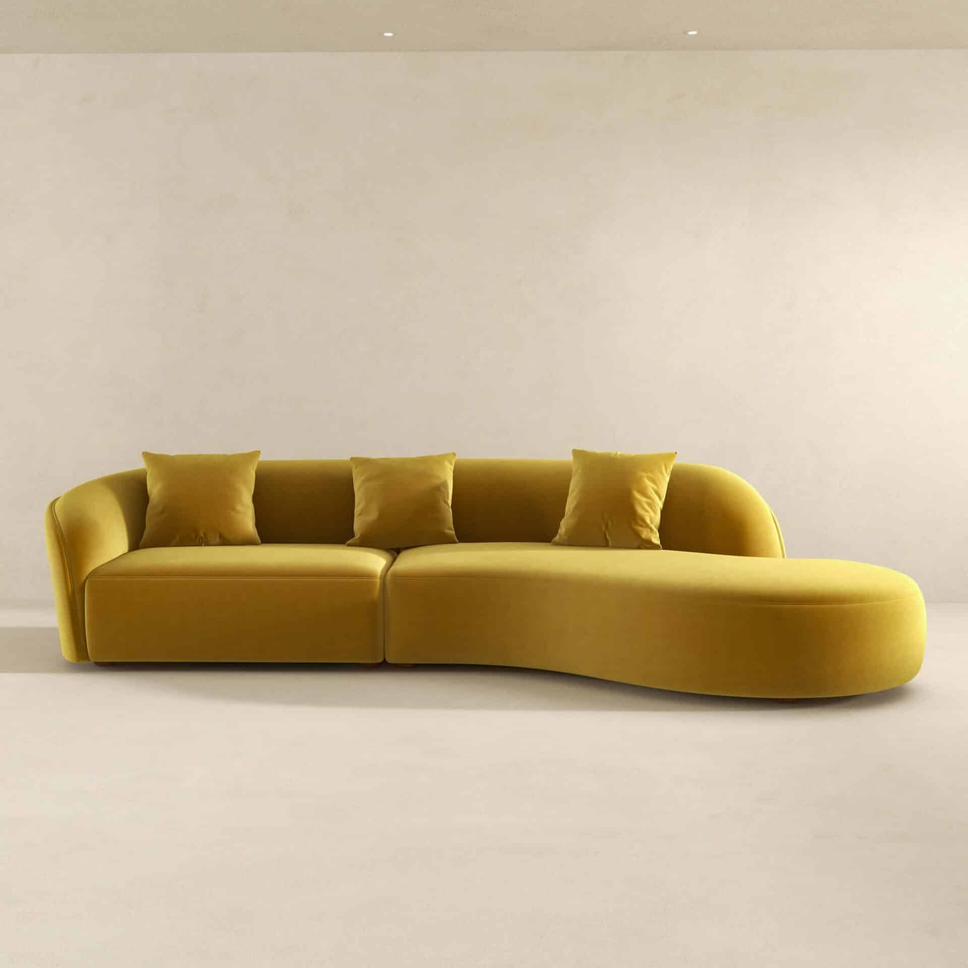 Yellow Velvet Curvy Sectional Sofa for Living Room 126 Inch 4 Yellow Velvet Curvy Sectional Sofa for Living Room 126 Inch - Image 4