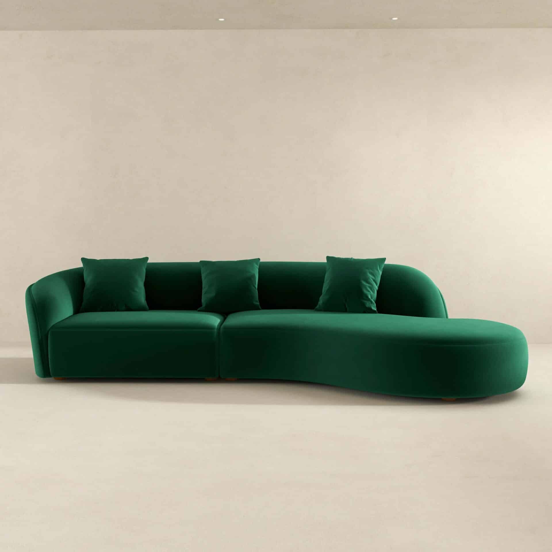 Green Velvet Curvy Sectional Sofa 126 Inches 4 Green Velvet Curvy Sectional Sofa 126 Inches - Image 4