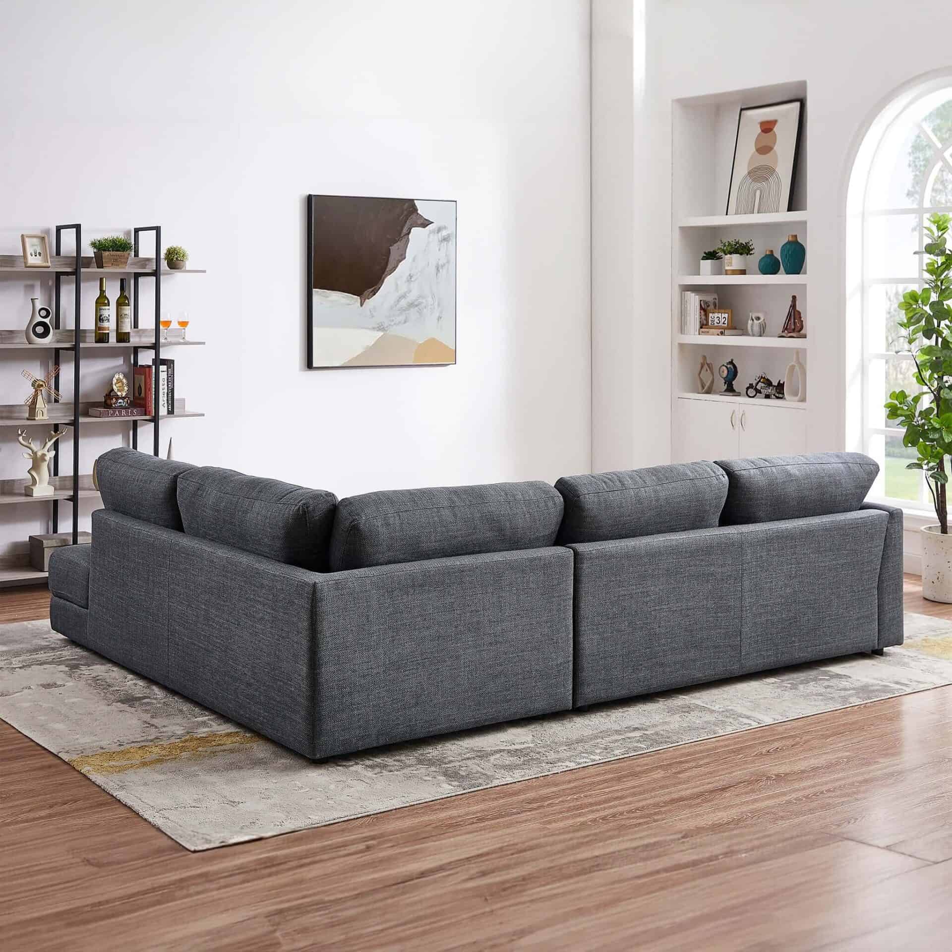 Grey Linen Pillow Back Left Facing Sectional Sofa 4 Grey Linen Pillow Back Left Facing Sectional Sofa - Image 4