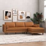 Tan Leather Right-Facing Corner Sectional Sofa with Removable Legs 7 Tan Leather Right-Facing Corner Sectional Sofa with Removable Legs
