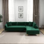 Green Velvet L-Shaped Sectional Sofa Right Facing Mid-Century Style 6 Green Velvet L-Shaped Sectional Sofa Right Facing Mid-Century Style