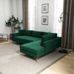 Green Velvet L-Shaped Sectional Sofa Right Facing Mid-Century Style 7 Green Velvet L-Shaped Sectional Sofa Right Facing Mid-Century Style