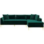 Green Velvet L-Shaped Sectional Sofa Right Facing Mid-Century Style 10 Green Velvet L-Shaped Sectional Sofa Right Facing Mid-Century Style