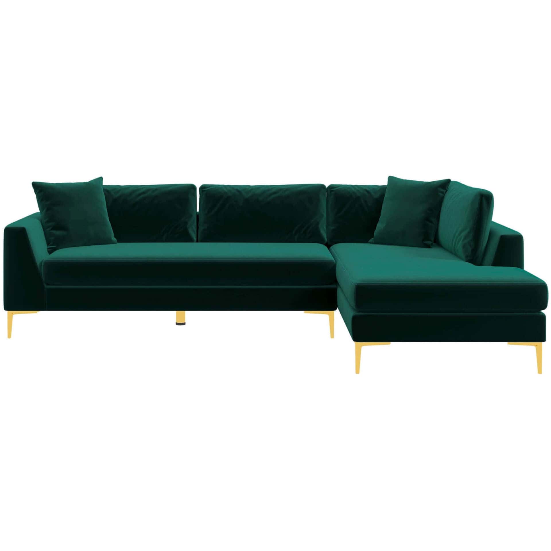 Green Velvet L-Shaped Sectional Sofa Right Facing Mid-Century Style 5 Green Velvet L-Shaped Sectional Sofa Right Facing Mid-Century Style - Image 5