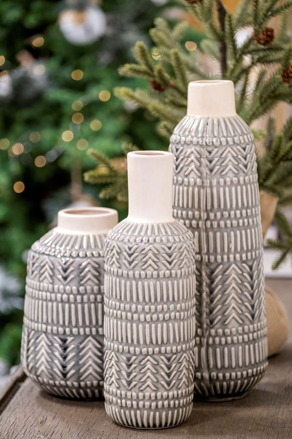Riker III Large Dark Gray Cream Ceramic Vase 1