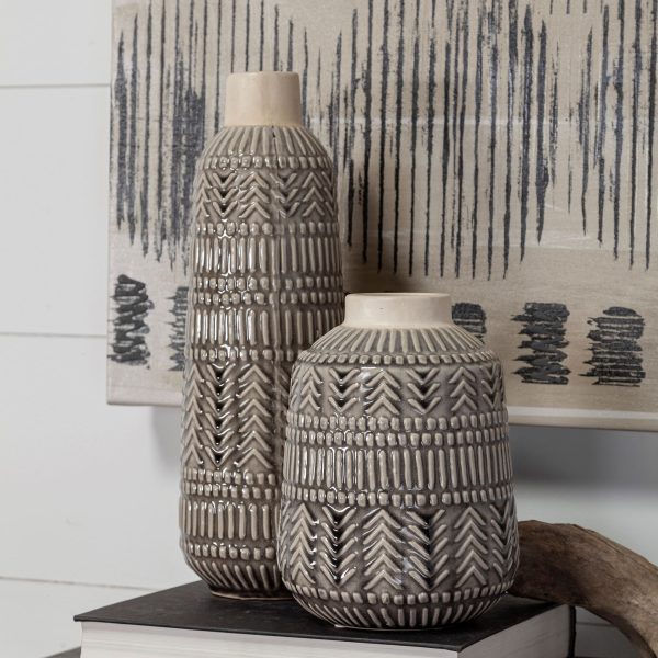 Riker III Large Dark Gray Cream Ceramic Vase 3
