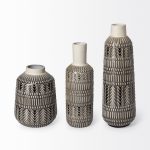 Riker III Large Dark Gray Cream Ceramic Vase