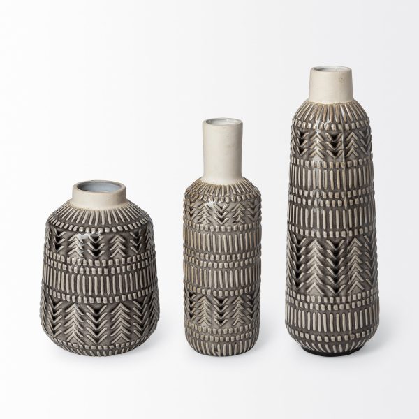 Riker III Large Dark Gray Cream Ceramic Vase 4