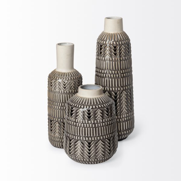 Riker III Large Dark Gray Cream Ceramic Vase 5