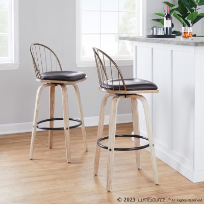 Riley 30" Farmhouse Swivel Barstool White Washed Wood (Set of 2)