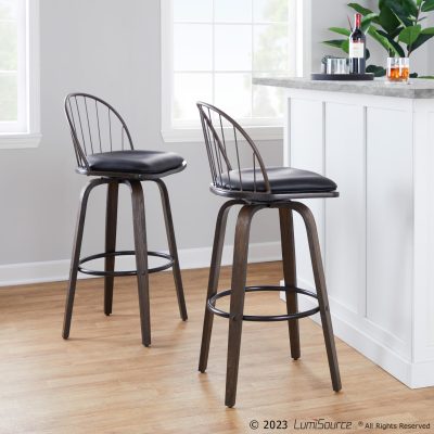 Riley 30 Walnut Swivel Farmhouse Barstool with Faux Leather (Set of 2)
