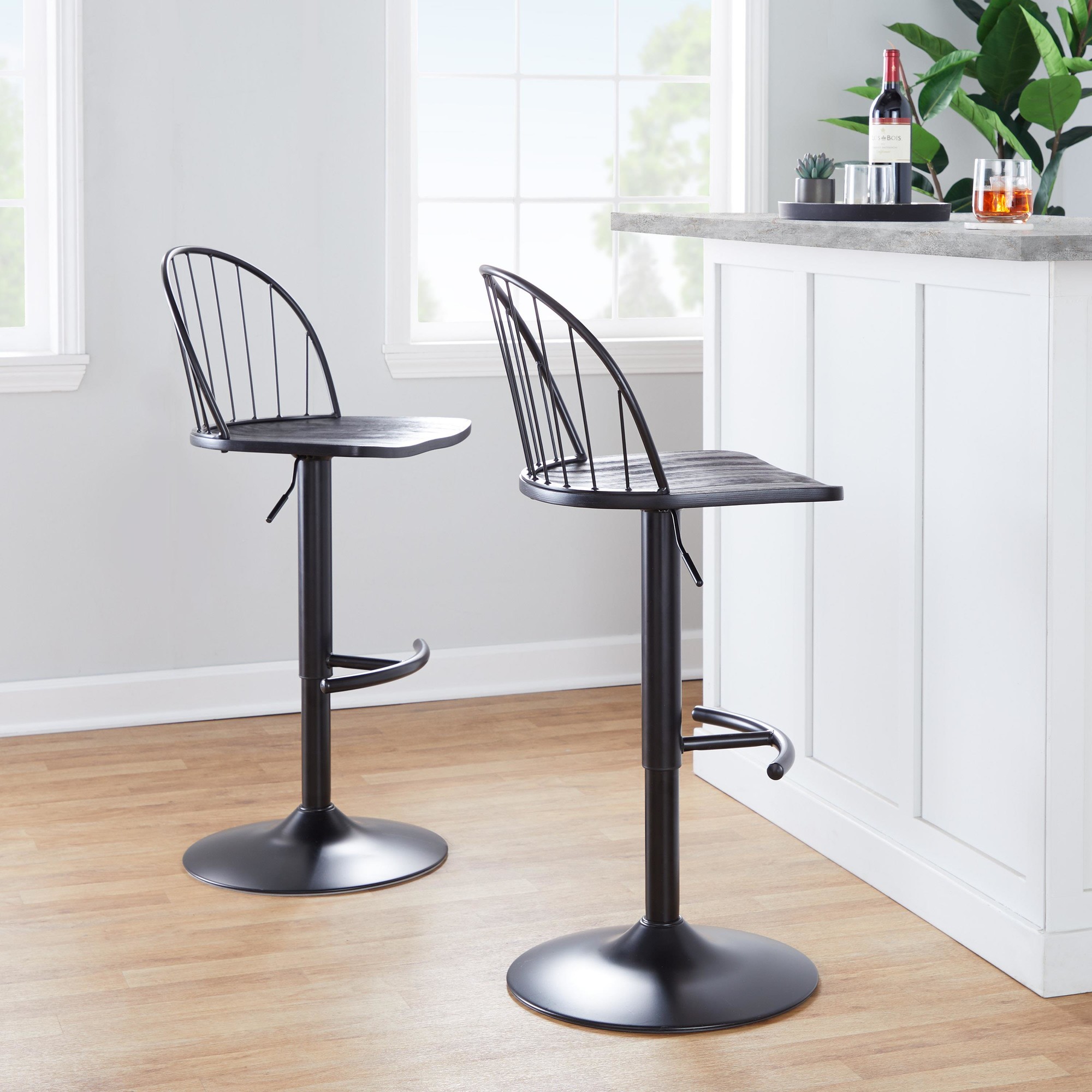 Riley Black Farmhouse Adjustable Swivel Barstool (Set of 2) 2 Riley Black Farmhouse Adjustable Swivel Barstool (Set of 2) - Image 2