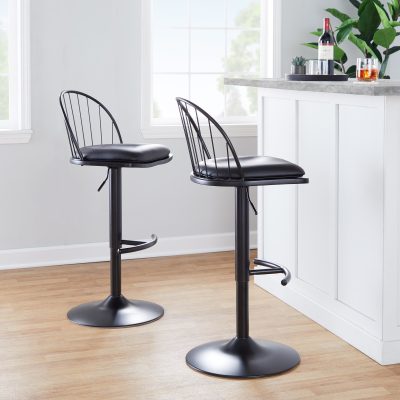 Riley Black Farmhouse Adjustable Swivel Barstool (Set of 2)