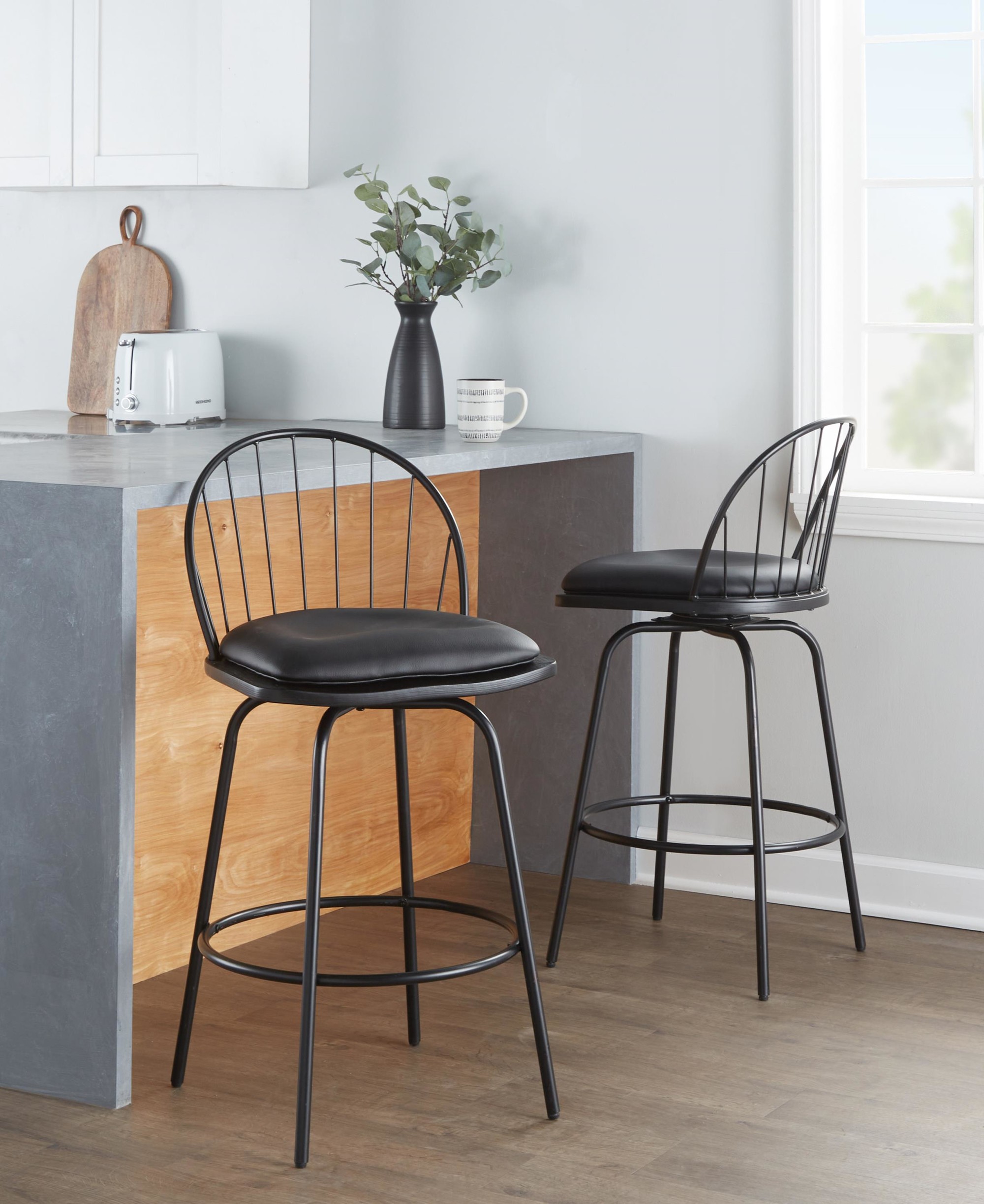 Riley Claire Black Farmhouse 26-Inch Swivel Counter Stools (Set of 2) 3 Riley Claire Black Farmhouse 26-Inch Swivel Counter Stools (Set of 2) - Image 3