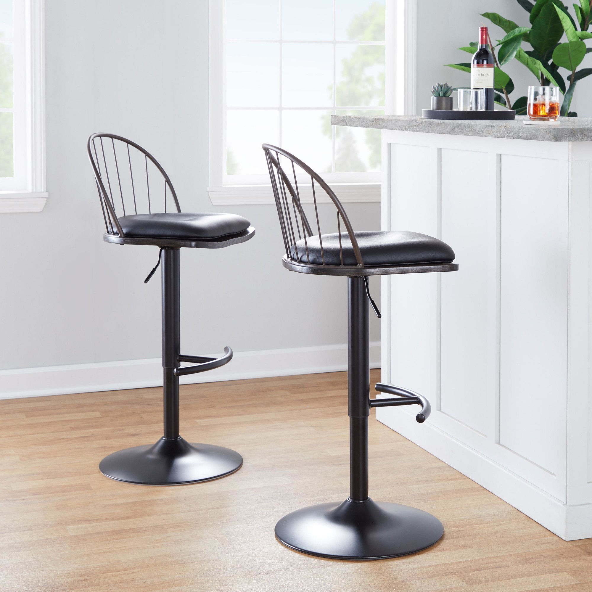 Riley Farmhouse Adjustable Swivel Barstool Black/Bronze Wood (Set of 2) 1 Riley Farmhouse Adjustable Swivel Barstool Black/Bronze Wood (Set of 2)