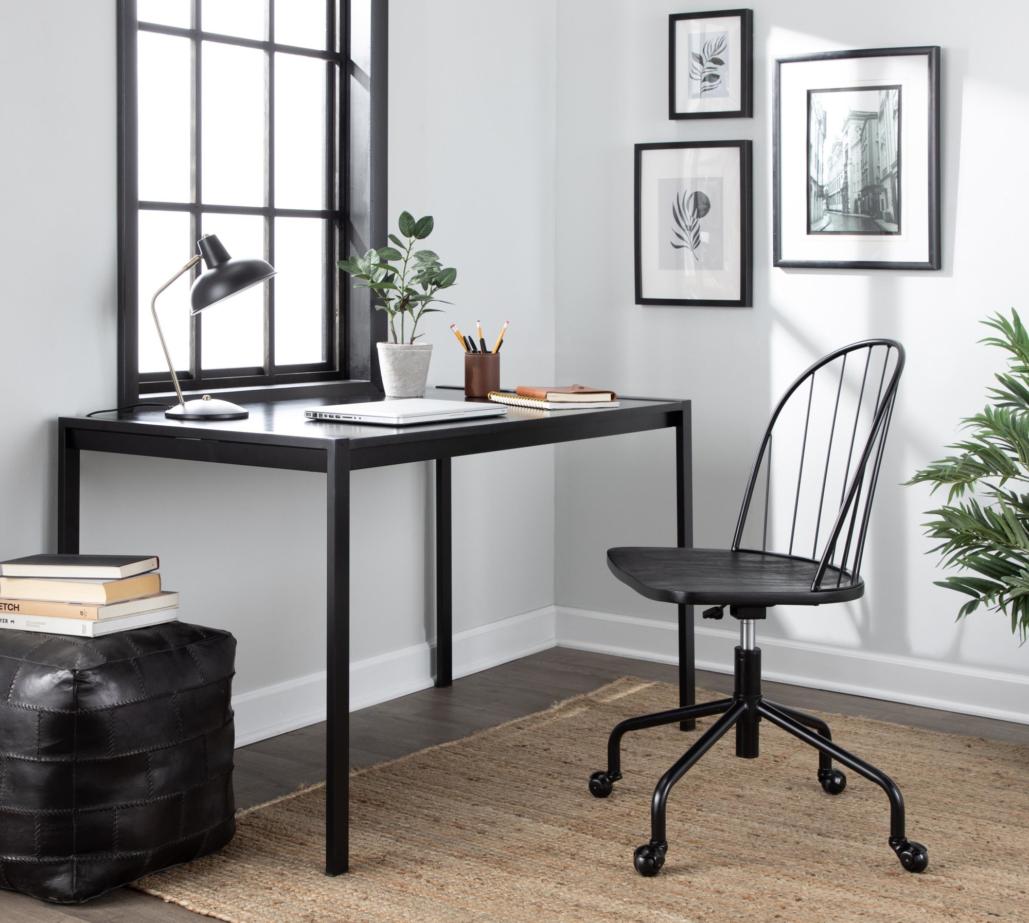 Riley Farmhouse Black Metal Wood High Back Office Chair 2 Riley Farmhouse Black Metal Wood High Back Office Chair - Image 2