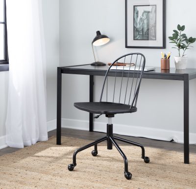 Riley Farmhouse Black Metal Wood High Back Office Chair