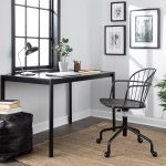 Riley Farmhouse Black Metal and Walnut Wood Adjustable Office Chair 10 Riley Farmhouse Black Metal and Walnut Wood Adjustable Office Chair