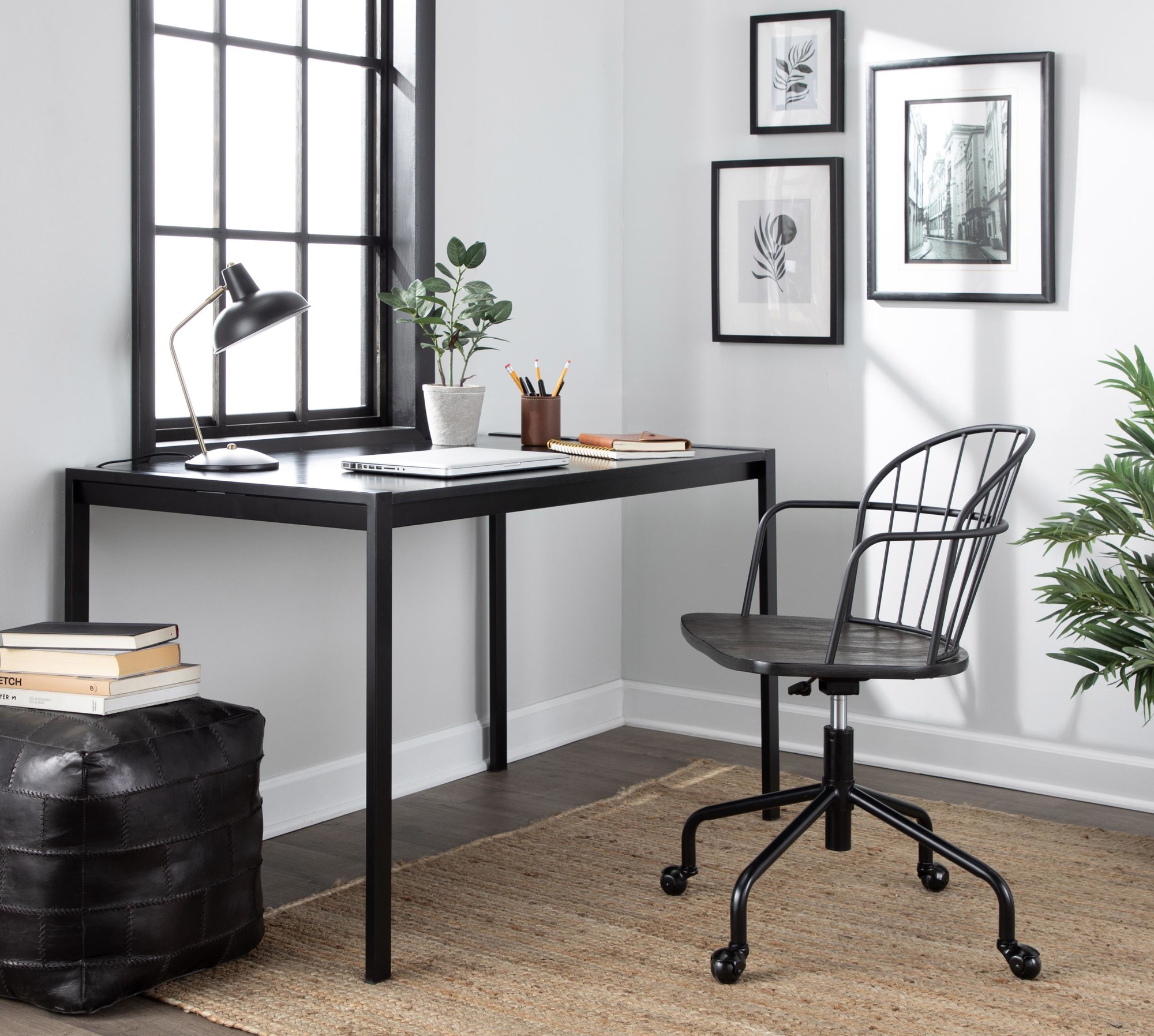 Riley Farmhouse Black Metal and Walnut Wood Adjustable Office Chair 2 Riley Farmhouse Black Metal and Walnut Wood Adjustable Office Chair - Image 2