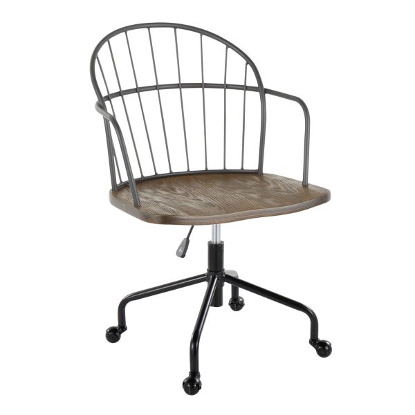 Riley Farmhouse Black Metal and Walnut Wood Adjustable Office Chair 2 1