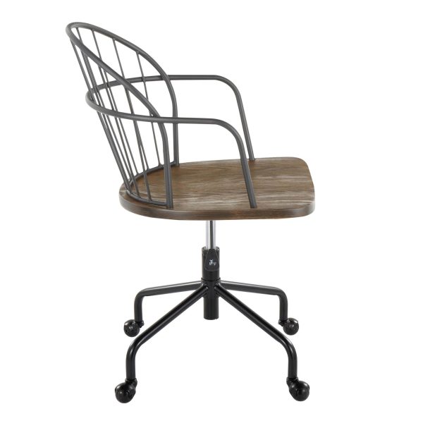 Riley Farmhouse Black Metal and Walnut Wood Adjustable Office Chair 3 1
