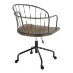 Riley Farmhouse Black Metal and Walnut Wood Adjustable Office Chair 13 Riley Farmhouse Black Metal and Walnut Wood Adjustable Office Chair
