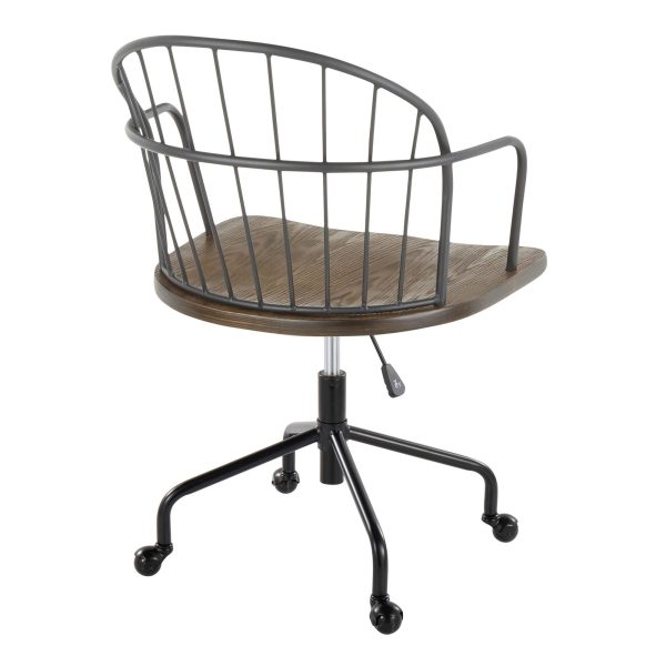 Riley Farmhouse Black Metal and Walnut Wood Adjustable Office Chair 4 1