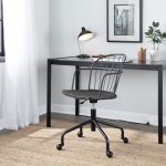Riley Farmhouse Black Metal and Walnut Wood Adjustable Office Chair 9 Riley Farmhouse Black Metal and Walnut Wood Adjustable Office Chair