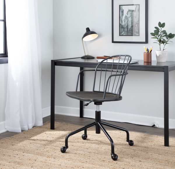 Riley Farmhouse Black Metal and Walnut Wood Adjustable Office Chair 4