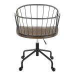 Riley Farmhouse Black Metal and Walnut Wood Adjustable Office Chair 14 Riley Farmhouse Black Metal and Walnut Wood Adjustable Office Chair