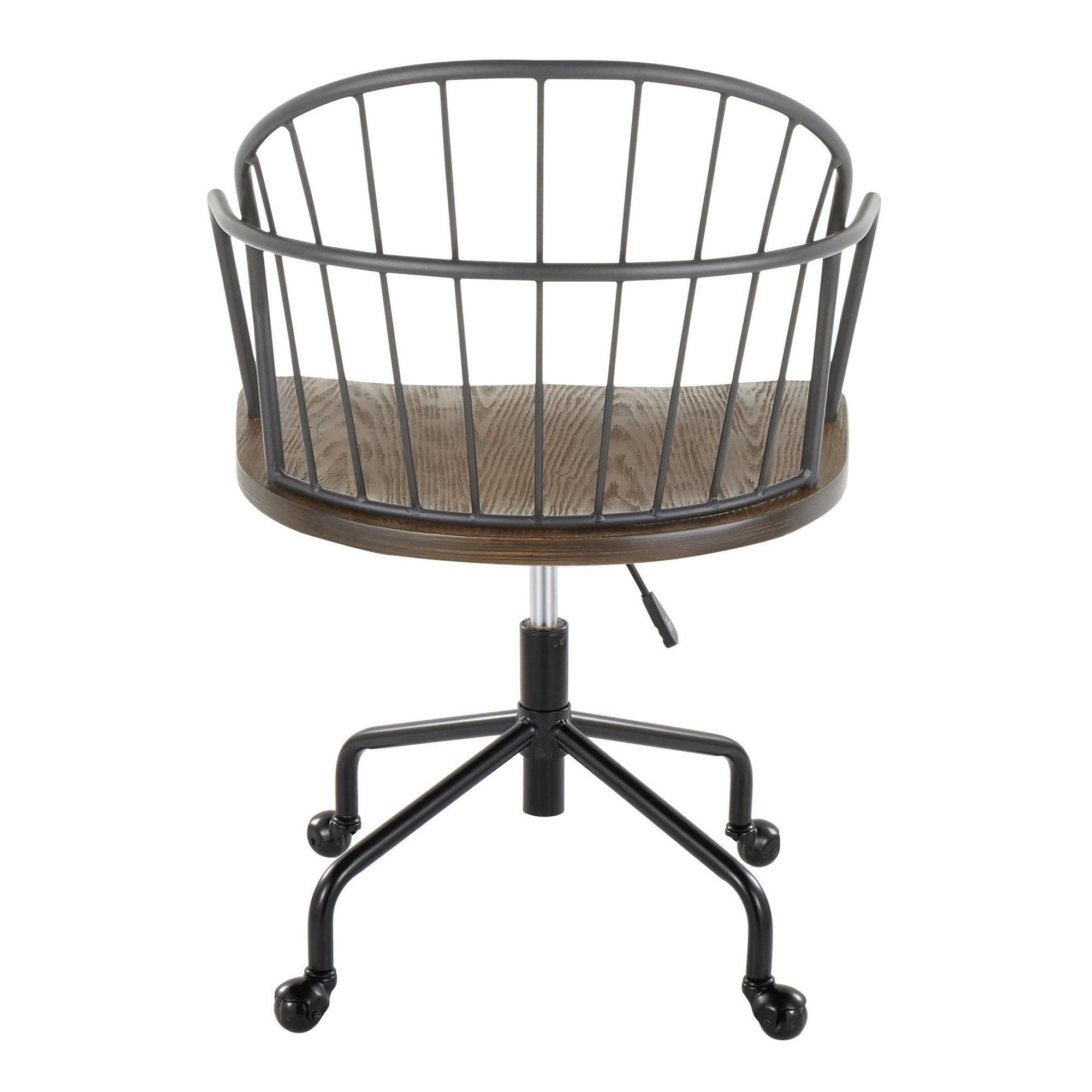 Riley Farmhouse Black Metal and Walnut Wood Adjustable Office Chair 6 Riley Farmhouse Black Metal and Walnut Wood Adjustable Office Chair - Image 6