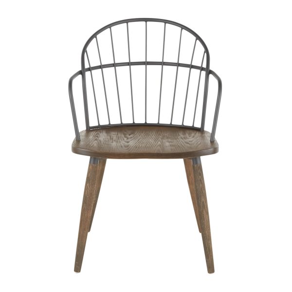 Riley Farmhouse Dark Walnut and Black Arm Chairs Set of 2 5