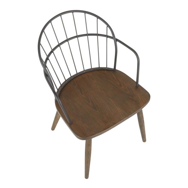 Riley Farmhouse Dark Walnut and Black Arm Chairs Set of 2 6