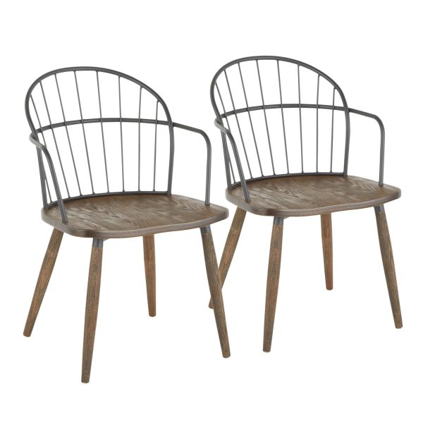 Riley Farmhouse Dark Walnut and Black Arm Chairs Set of 2