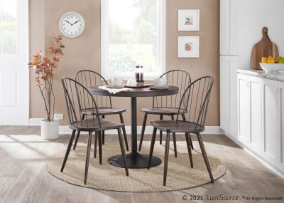 Riley Industrial Bronze Metal Dark Walnut High Back Chairs (Set of 2)