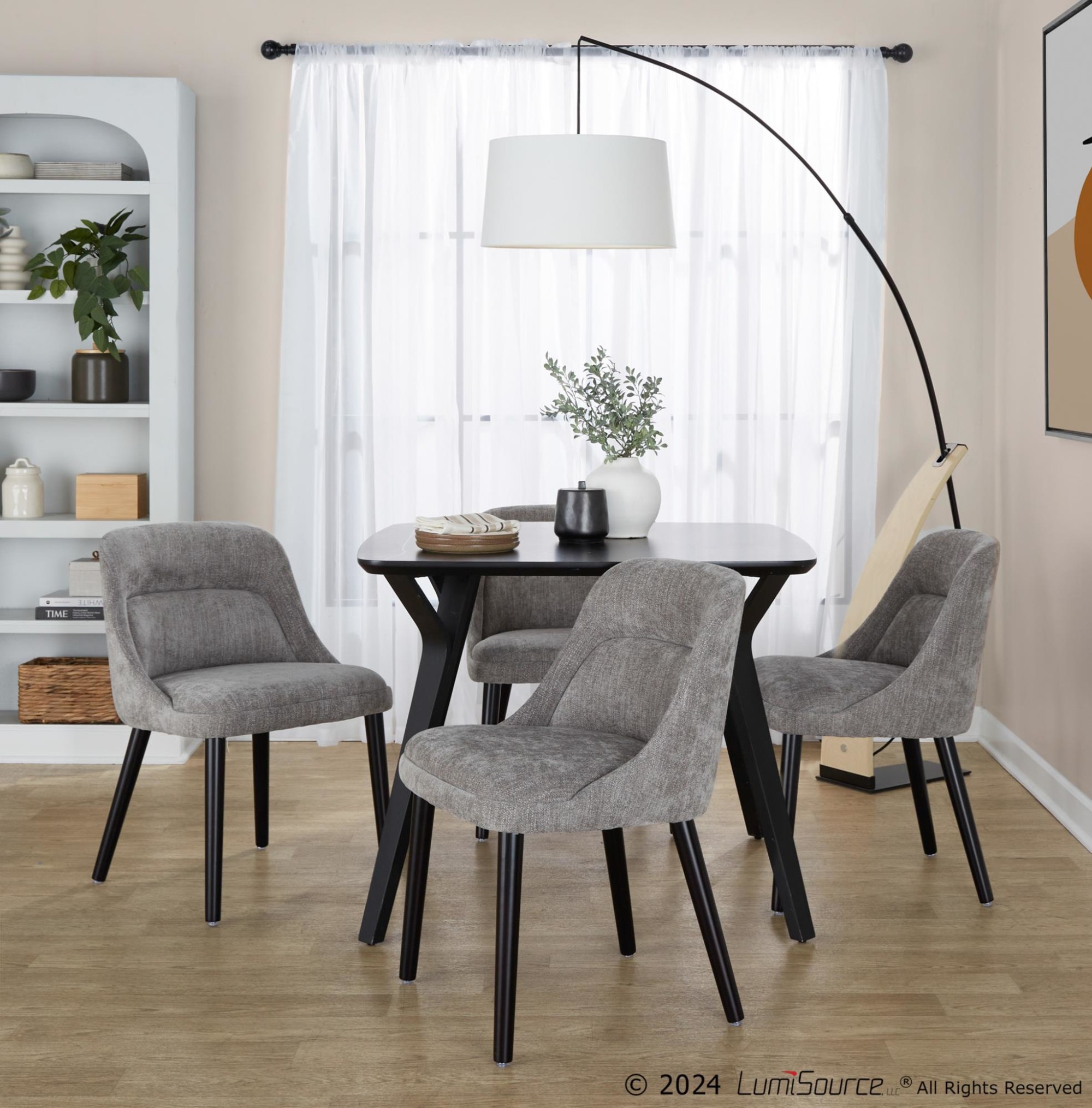 Rina Mid-Century Modern Black Wood Grey Fabric Chairs (Set of 2) 2 Rina Mid-Century Modern Black Wood Grey Fabric Chairs (Set of 2) - Image 2