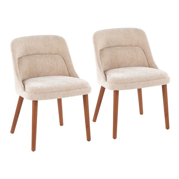 Rina Mid Century Modern Walnut and Light Brown Chairs Set of 2 1