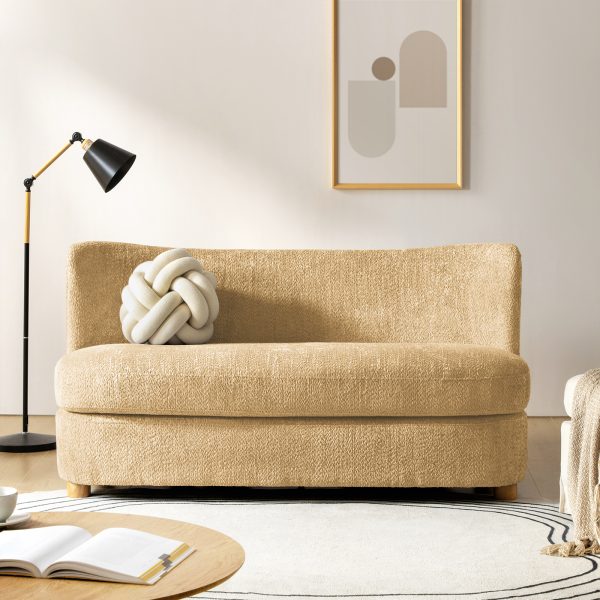 Robert Camel Imitation Linen Curved Back Modern Sofa 1
