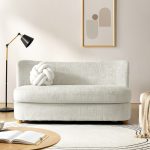 Robert Modern Imitation Linen Curved Back Loveseat, Ivory 7 Robert Modern Imitation Linen Curved Back Loveseat, Ivory