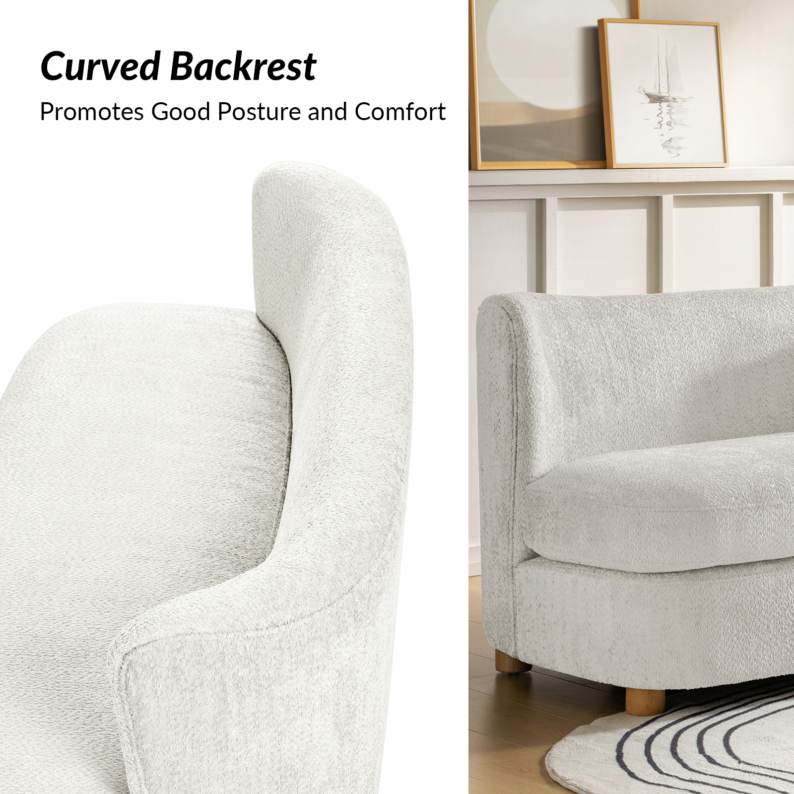 Robert Modern Imitation Linen Curved Back Loveseat, Ivory 3 Robert Modern Imitation Linen Curved Back Loveseat, Ivory - Image 3