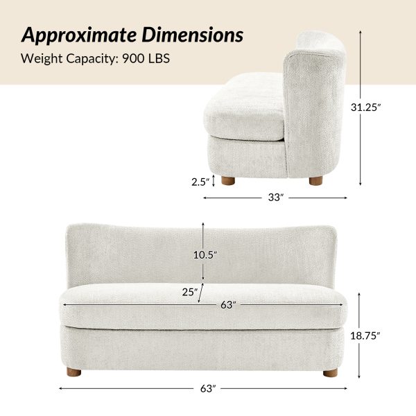 Robert Modern Imitation Linen Curved Back Loveseat Ivory 4