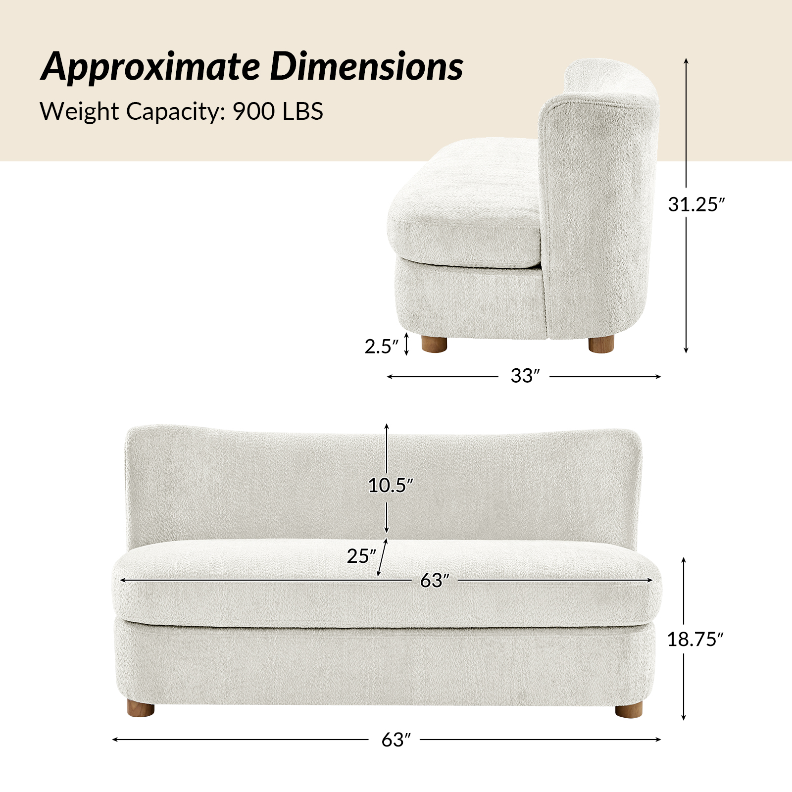 Robert Modern Imitation Linen Curved Back Loveseat, Ivory 5 Robert Modern Imitation Linen Curved Back Loveseat, Ivory - Image 5