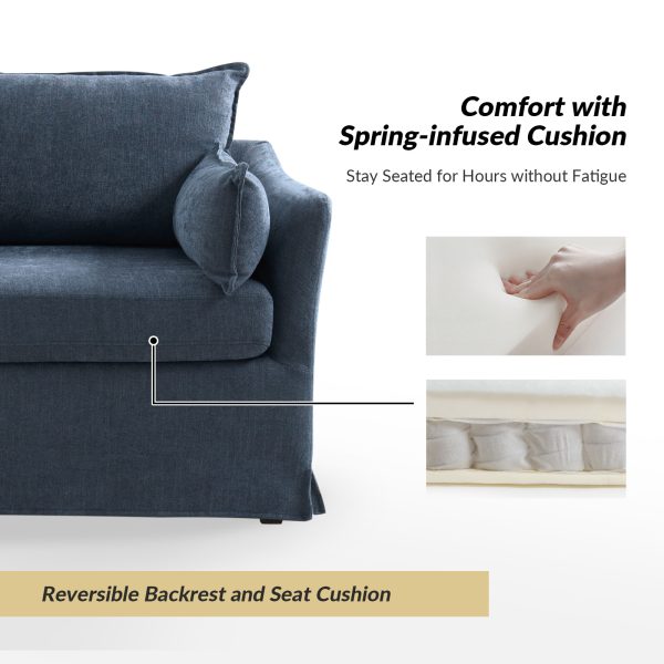 Roberta Blue Slipcovered Farmhouse Armchair with Ottoman 3