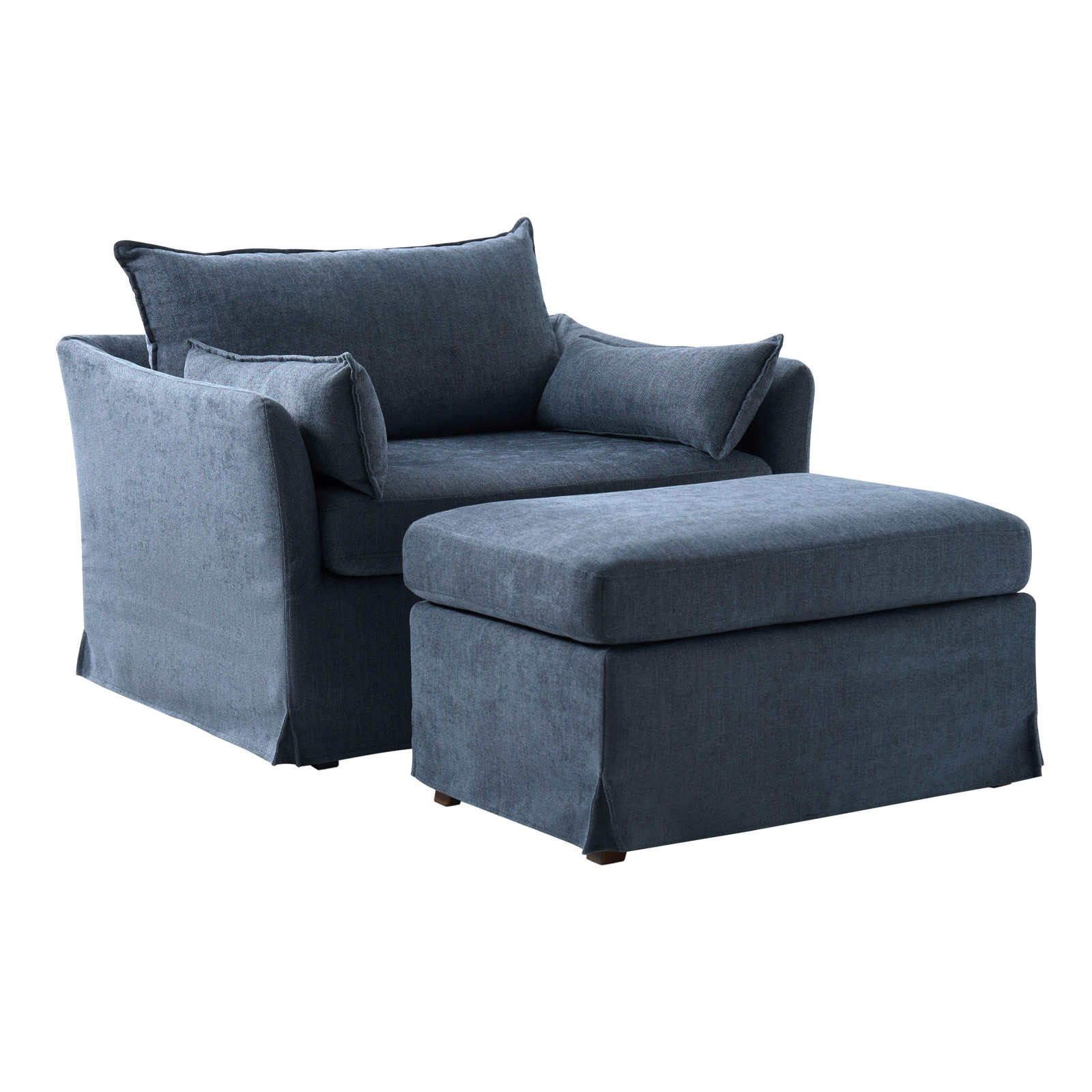 Roberta Blue Slipcovered Farmhouse Armchair with Ottoman 1 Roberta Blue Slipcovered Farmhouse Armchair with Ottoman