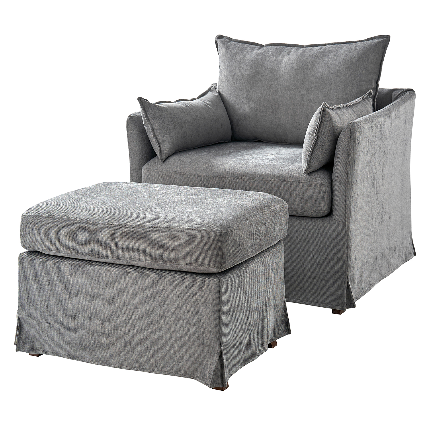 Roberta Grey Farmhouse Slipcover Armchair with Ottoman 2 Roberta Grey Farmhouse Slipcover Armchair with Ottoman - Image 2