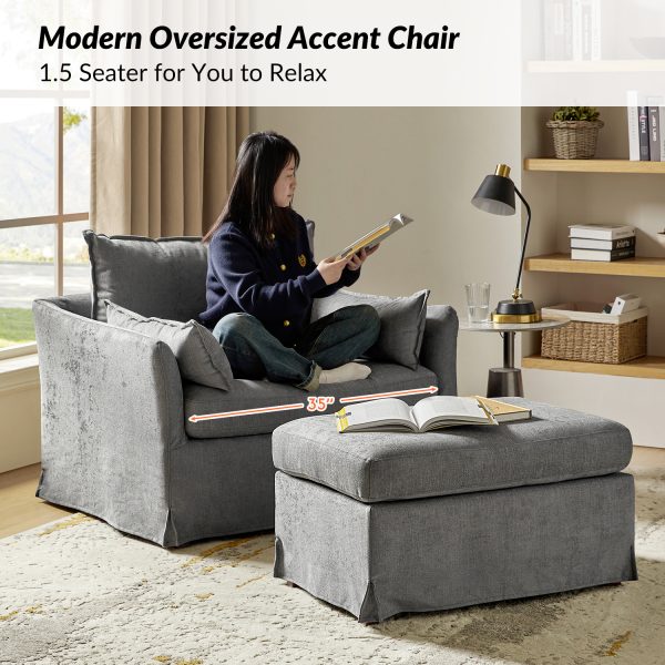 Roberta Grey Farmhouse Slipcover Armchair with Ottoman 2